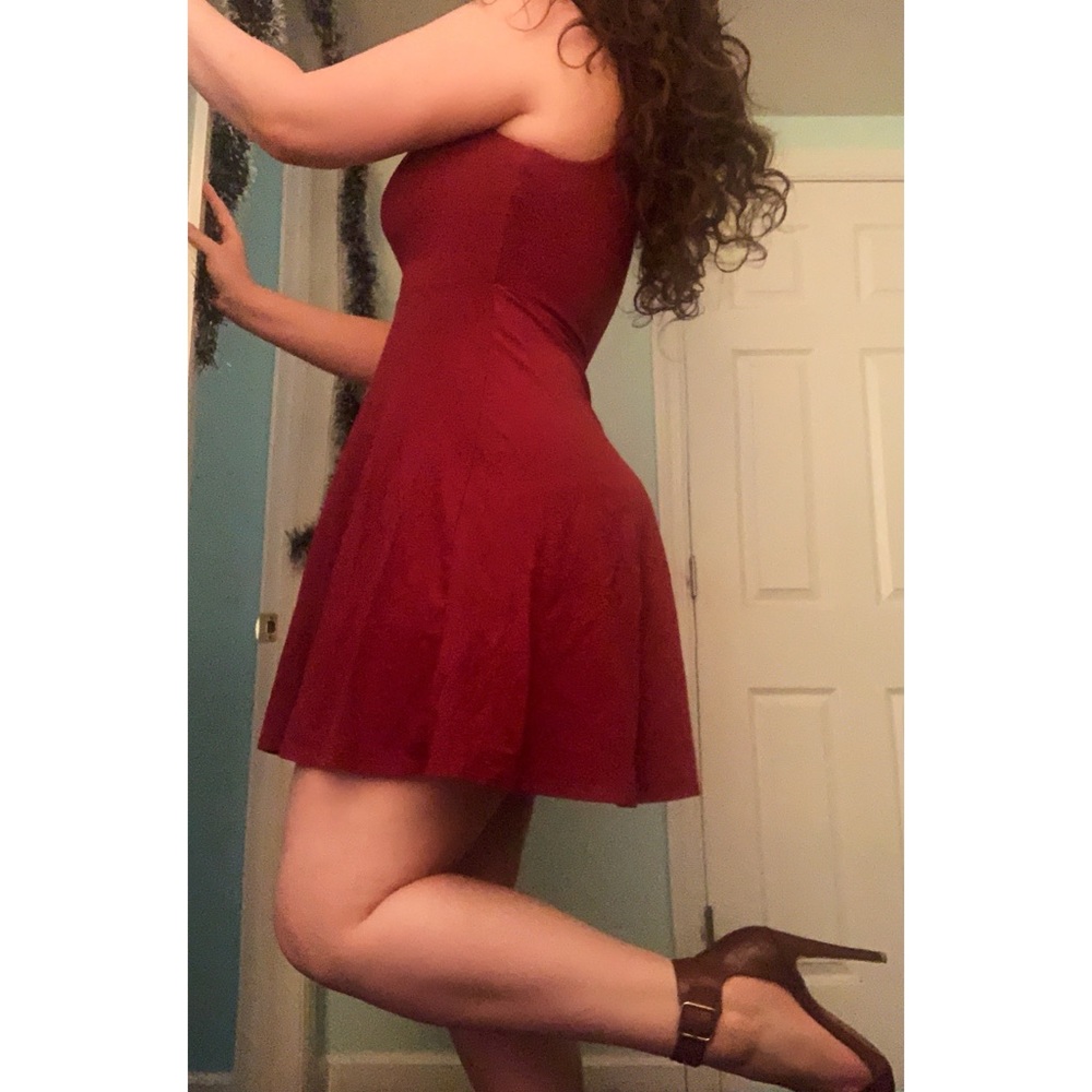 Xhilaration Red Solid Fit and Flare Cut-Out Dress